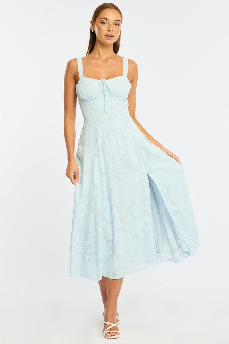 Blue Midi Dress Burn Out